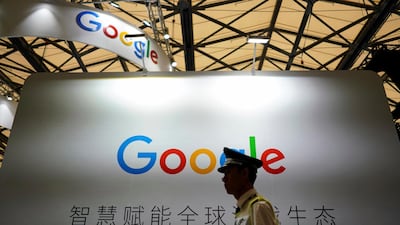 Google sign at the China Digital Entertainment Expoi. US firm may hook up with China giant Tencent. Reuters