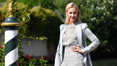 Canadian actress Sarah Gadon arrives at Lido Beach ahead of the 78th Venice International Film Festival on August 31, 2021 in Venice, Italy. EPA