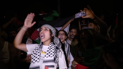Pro-Palestinian supporters attend a protest in Tunis after what is said to be a second attack on a humanitarian ship. EPA