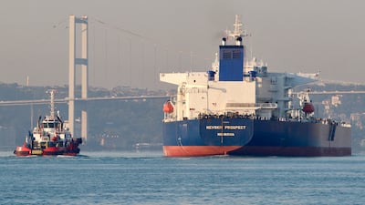 A Russian crude oil tanker transits the Bosphorus in Istanbul, Turkey. Reuters