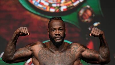 US boxer Deontay Wilder on the scales. EPA