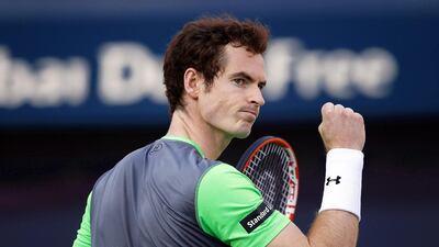 Andy Murray reacts during his win against Gilles Muller on Tuesday at the ATP Dubai Duty Free Tennis Championships. Ali Haider / EPA