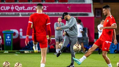 Morocco coach Walid Regragui leads the training session. EPA