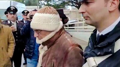 Mafia boss Matteo Messina Denaro soon after his arrest at a private clinic in Palermo, Sicily. AP