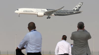 An Airbus A350 at the Dubai Airshow. Strata has delivered its first parts for the aircraft. Karim Sahib/Reuters