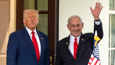 US President Donald Trump welcomes Israeli Prime Minister Benjamin Netanyahu to the White House in Washington in July. AP