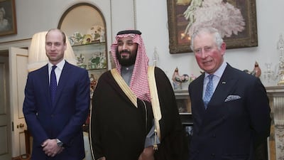Princes Charles (R) and William, Duke of Cambridge, met Prince Mohammed for dinner at Clarence House. AFP