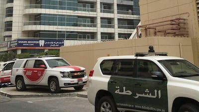 Emergency services work to put out the fire at Zen Tower in Dubai Marina. 13 May 2018. Leslie Pableo for The National