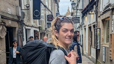 Walking towards Plaza del Obradoiro to reach the cathedral's facade to complete the Camino. Hayley Kadrou / The National