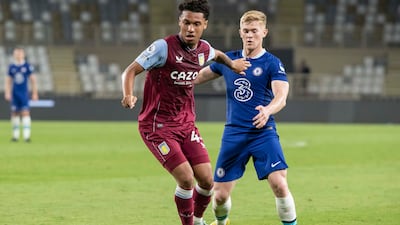 Aston Villa's Ezri Konsa and Chelsea's Lewis Hall. Antonie Robertson / The National