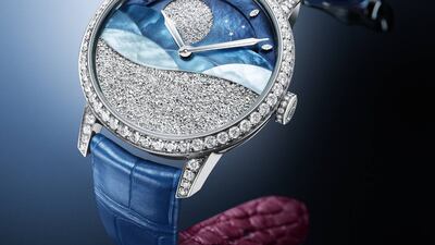 The moonphase complication of Arnold & Son's Perpetual Moon 38 Mintnight is made from ruthenium, one of Earth's rarest metals. Photo: Arnold & Son