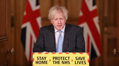 Prime Minister Boris Johnson speaks at a virtual press conference to give an update on the coronavirus Covid-19 pandemic, at Downing Street. Getty Images
