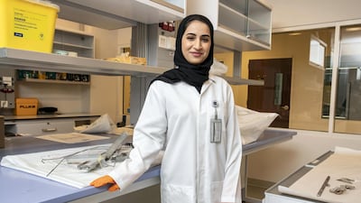 Forensic engineer Hamdah Al Ali at her laboratory in Dubai Police HQ. Antonie Robertson / The National