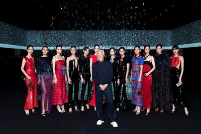 Armani paid tribute to China at the end of his Milan Fashion Week show