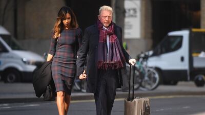 Former Wimbledon champion Boris Becker arrives with his partner Lilian de Carvalho at Southwark Crown Court in London. EPA