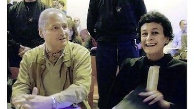 FILE - In this Tuesday, Nov. 28, 2000 file photo, Venezuelan international terrorist Carlos the Jackal whose real name is Ilich Ramirez Sanchez, left, sits with his French lawyer Isabelle Coutant-Peyre in a Paris courtroom. Once among the world's most feared masterminds of terror, the man known as Carlos the Jackal is now a greying convict.