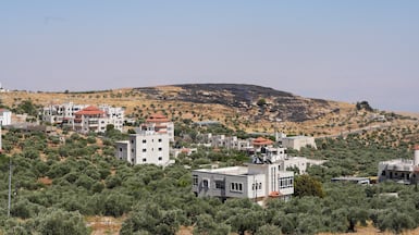 A burnt hilltop near the Christian village of Taybeh in the occupied West Bank, which Israeli settlers set on fire and obstructed Palestinians from accessing. Reuters