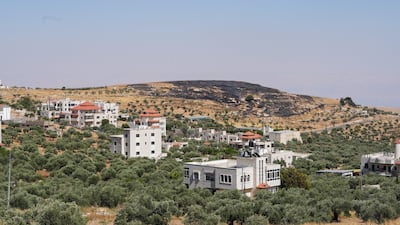 A burnt hilltop near the Christian village of Taybeh in the occupied West Bank, which Israeli settlers set on fire and obstructed Palestinians from accessing. Reuters