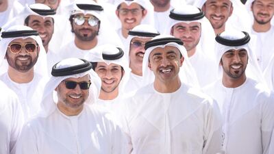 Sheikh Abdullah bin Zayed, Minister of Foreign Affairs, attends the Flag Day ceremony at the Ministry in Abu Dhabi. Wam