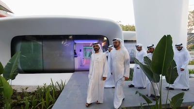 Sheikh Mohammed bin Rashid, Vice President and Ruler of Dubai, arrives for the official opening of the world’s first functional 3D-printed offices in Dubai. Ahmed Jadallah / Reuters