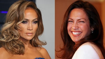Jennifer Lopez in 2019 and in 1996. AFP and AP Photo