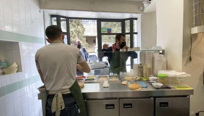 Falafel sandwiches being prepared at Abu Mahjoub, in Jabal Al Weibdeh. Amy McConaghy / The National