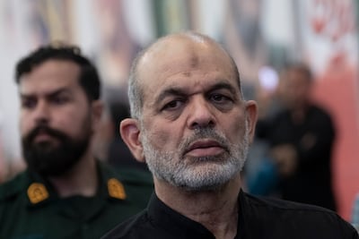 Ahmad Vahidi is seen attending a memorial ceremony for IRGC commanders, nuclear scientists and civilians killed in the Iran-Israel war on July 2, 2025. AFP
