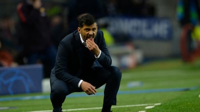 Porto manager Sergio Conceicao gestures during their Uefa Champions League last-16 second-leg match against Roma. Miguel Riopa / AFP