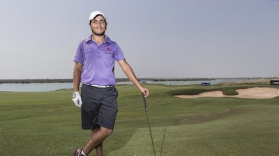 Emirati golfer Ahmed Skaik takes time out during a practice round at the Yas Links Golf Club yesterday. Antonie Robertson / The National