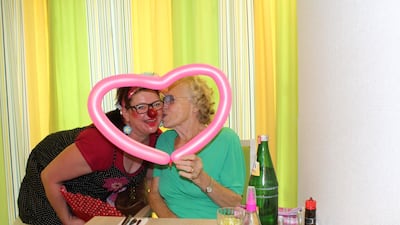 Julia Williw, aka Mia Mumpitz, clowning at a senior home in Arnsberg. Photo by Priti Salian
