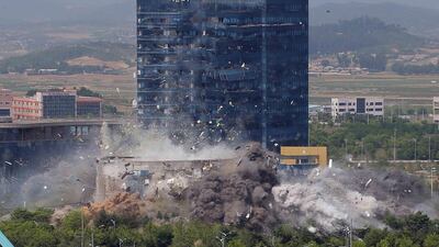 The destruction of a joint liaison office between South Korea and North Korea in the border town of Kaesong. Reuters