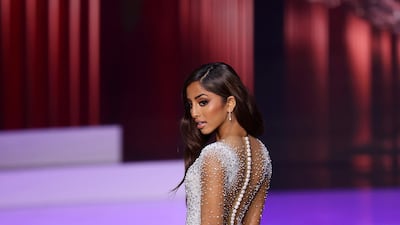 Miss Universe Australia Maria Thattil appears onstage at the Miss Universe 2020 Pageant at Seminole Hard Rock Hotel & Casino on May 16, 2021 in Hollywood, Florida. AFP