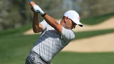 Sergio Garcia of Spain plays his second shot on the first hole at Emirates Golf Club. Getty