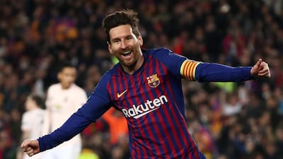 Barcelona's Lionel Messi celebrates scoring against Manchester United as the Catlans ran out 3-0 winners at Camp Nou. Reuters