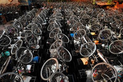 Parked bicycles in Kolkata in April 2020, shortly after the nationwide Covid curfew was imposed. AFP