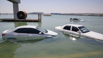 Flooded roads near Al Maktoum Airport last week after the heavy storms and rainfall. Antonie Robertson / The National