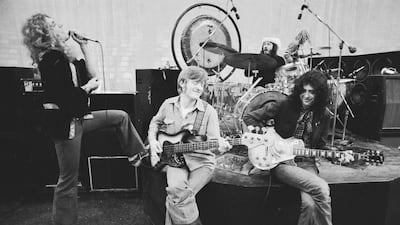 From left, Robert Plant, John Paul Jones, John Bonham and Jimmy Page, before a concert in Minnesota in 1975. Neal Preston / Corbis