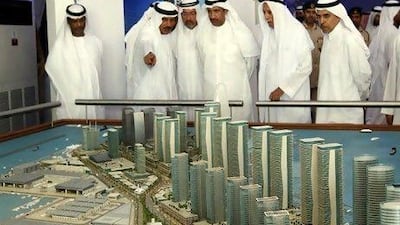 A model of the business district part of Dubai Maritime City. Satish Kumar / The National