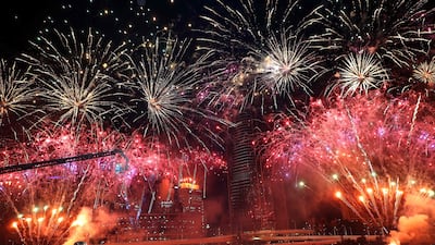 Fireworks fill the sky after Brisbane was named host of the 2032 Olympics.