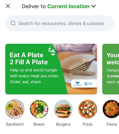 A screenshot of the Eat a Plate 2 Fill a Plate category on the Careem app.