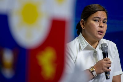 Philippine Vice President and Education Secretary Sara Duterte speaks during an economic briefing in Manila on July 26. Reuters