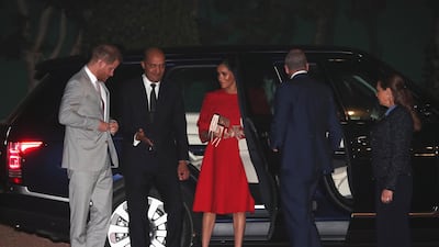 Prince Harry and Meghan, Duchess of Sussex, arrive to meet Crown Prince Moulay Hassan at a Royal Residence in Rabat, Morocco. EPA