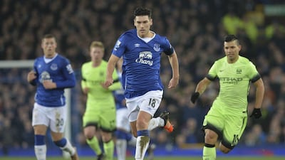 Gareth Barry was central to Everton's victory in the League Cup semi-final first leg against Manchester City. Paul Ellis / AFP