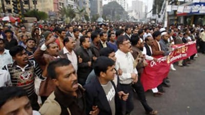 Supporters of the Bangladesh Nationalist Party stage a rally alleging that attempts have been made on the life of their leader Khaleda Zia.