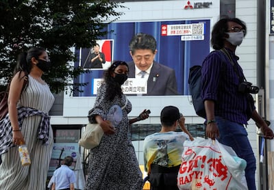 A public broadcast of Japanese Prime Minister Shinzo Abe announcing his resignation in 2020. EPA