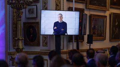 A recorded message by Bill Gates is broadcast at Lancaster House. Getty Images