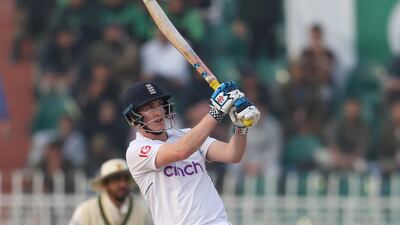 Harry Brook hits a six at the Rawalpindi Cricket Stadium. Getty