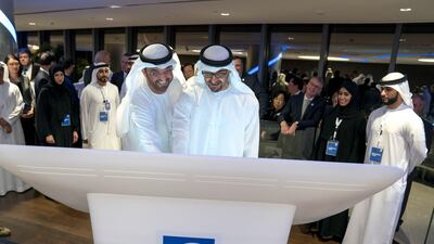 Sheikh Mohammed bin Zayed, Crown Prince of Abu Dhabi and Deputy Supreme Commander of the UAE Armed Forces at the inauguration of the 'Panorama' artificial intelligence and Big Data centre at Adnoc headquarters in the capital Mohamed Al Hammadi / Crown Prince Court - Abu Dhabi