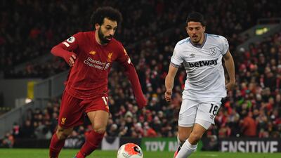 Liverpool's Mohamed Salah controls the ball. AFP