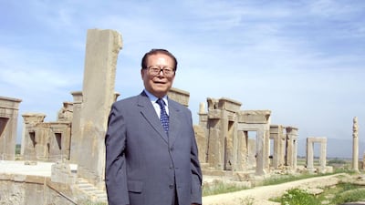 Jiang Zemin during a visit to the ancient imperial city of Persepolis, the capital of Persia's Archaemenid dynasty, about 950km south of Tehran, Iran, on April 19, 2002. AFP